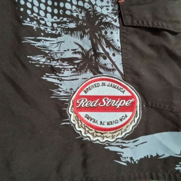 Red Stripe Men's Boardshorts Swimsuit Brown Red White Size 38 Waist Velcro - Picture 11 of 14